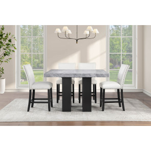 Artemis Black Base Gray Marble Counter Height Dining Set w/ White Chairs
