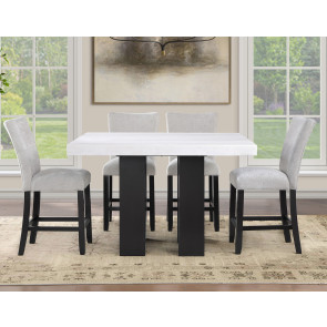 Artemis Black Base White Marble Counter Height Dining Set w/ Gray Chairs