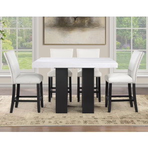 Artemis Black Base White Marble Counter Height Dining Set w/ White Chairs