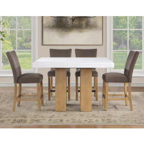 Artemis Sand Base White Marble Counter Height Dining Set w/ Brown Chairs
