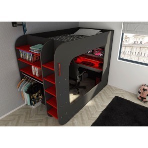 Gamer Loft Bed 120x200 (Red and Black)