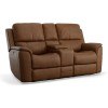 Henry Power Reclining Loveseat w/ Console (Brown)