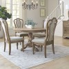 Magnolia Manor Pedestal Dining Set w/ Upholstered Chairs (Weathered Bisque)