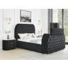 Natalia Black Upholstered Bed w/ Fireplace and TV Lift