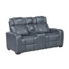 Apex Blue Power Reclining Console Loveseat w/ Power Headrests, Air Massage and Heat