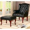 Tufted Wing Back Chair w/ Ottoman (Black)