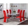 Valencia Rectangular Dining Room Set (White) w/ Red Chairs
