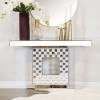 Checkerboard Mother of Pearl Console Table w/ Geometric Square Base