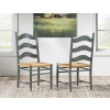 Vintage Market Barnwood Oak Dining Room Set w/ Mallard Green Rush Seat Ladder Back Chairs