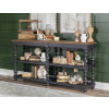 Vintage Market Kettle Black and Barnwood Oak Round Dining Room Set w/ Kettle Black Windsor Arm Chairs