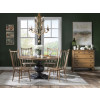 Vintage Market Kettle Black and Barnwood Oak Round Dining Room Set w/ Barnwood Oak Spindle Back Chairs
