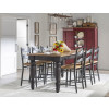 Vintage Market Kettle Black and Barnwood Oak Counter Height Dining Room Set w/ Kettle Black Rush Seat Ladder Back Chairs