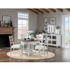 Lake House Sailcloth and Pinecone Round Dining Room Set w/ Sailcloth Ladder Back Chairs