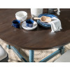 Lake House Sea Glass and Dried Tobacco Round Dining Room Set w/ Sea Glass Ladder Back Chairs