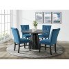 Bellini Round Dining Room Set (Grey) w/ Navy Blue Velvet Chairs