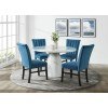 Bellini Round Dining Room Set (White) w/ Navy Blue Velvet Chairs