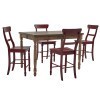 Savannah Court Counter Height Dining Set w/ Red Chairs (Antique Oak)