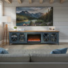 Ithaca Blue Denim and Bourbon 96-inch Fireplace Console