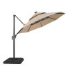 Fera Beige Outdoor Double Top Umbrella w/ LED Light, Built-In Solar Panel and Base