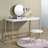 Midriaks Writing Desk w/ Vanity Mirror and Stool (White/ Gold)