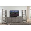 Pure Modern 76 Inch Console w/ Pair of Angled Etagere Bookcase Piers