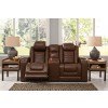 Backtrack Chocolate Power Reclining Console Loveseat w/ Adjustable Headrests