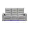 U6611 Grey Power Reclining Sofa w/ Drop-Down Table and LED