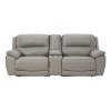 Dunleith Gray Power Reclining Console Loveseat w/ Adjustable Headrests