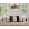 Artemis Black Base Gray Marble Dining Room Set w/ Gray Chenille Chairs