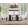 Artemis Black Base Gray Marble Dining Room Set w/ White Chairs
