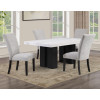 Artemis Black Base White Marble Dining Room Set w/ Gray Chenille Chairs