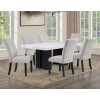 Artemis Black Base White Marble Dining Room Set w/ Gray Chenille Chairs