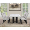Artemis Black Base White Marble Dining Room Set w/ Gray Chenille Chairs