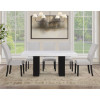 Artemis Black Base White Marble Dining Room Set w/ Gray Chenille Chairs