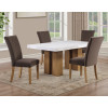 Artemis Sand Base White Marble Top Dining Room Set w/ Brown Chairs