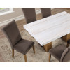 Artemis Sand Base White Marble Top Dining Room Set w/ Brown Chairs