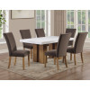 Artemis Sand Base White Marble Top Dining Room Set w/ Brown Chairs