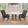 Artemis Sand Base White Marble Top Dining Room Set w/ Brown Chairs