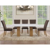 Artemis Sand Base White Marble Top Dining Room Set w/ Brown Chairs