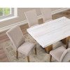 Artemis Sand Base White Marble Top Dining Room Set w/ Beige Chairs