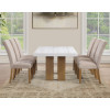 Artemis Sand Base White Marble Top Dining Room Set w/ Beige Chairs