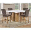 Artemis Sand Base White Marble Counter Height Dining Set w/ Brown Chairs