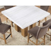 Artemis Sand Base White Marble Counter Height Dining Set w/ Brown Chairs