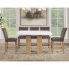 Artemis Sand Base White Marble Counter Height Dining Set w/ Brown Chairs