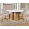Artemis Sand Base White Marble Counter Height Dining Set w/ Beig Chairs