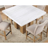 Artemis Sand Base White Marble Counter Height Dining Set w/ Beig Chairs