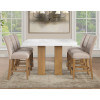 Artemis Sand Base White Marble Counter Height Dining Set w/ Beig Chairs
