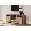 Hyanna Large TV Stand w/ Glass and Stone Fireplace