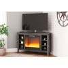 Arlenbry Corner TV Stand w/ Glass and Stone Fireplace