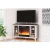 Dorrinson Corner TV Stand w/ Glass and Stone Fireplace